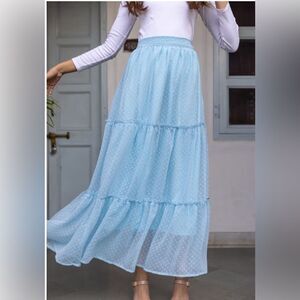 Size XL Swiss Dot Pattern Peasant skirt with four tiers.  NWOT pastel blue